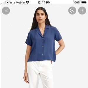 Everlane blue clean silk blouse short sleeve